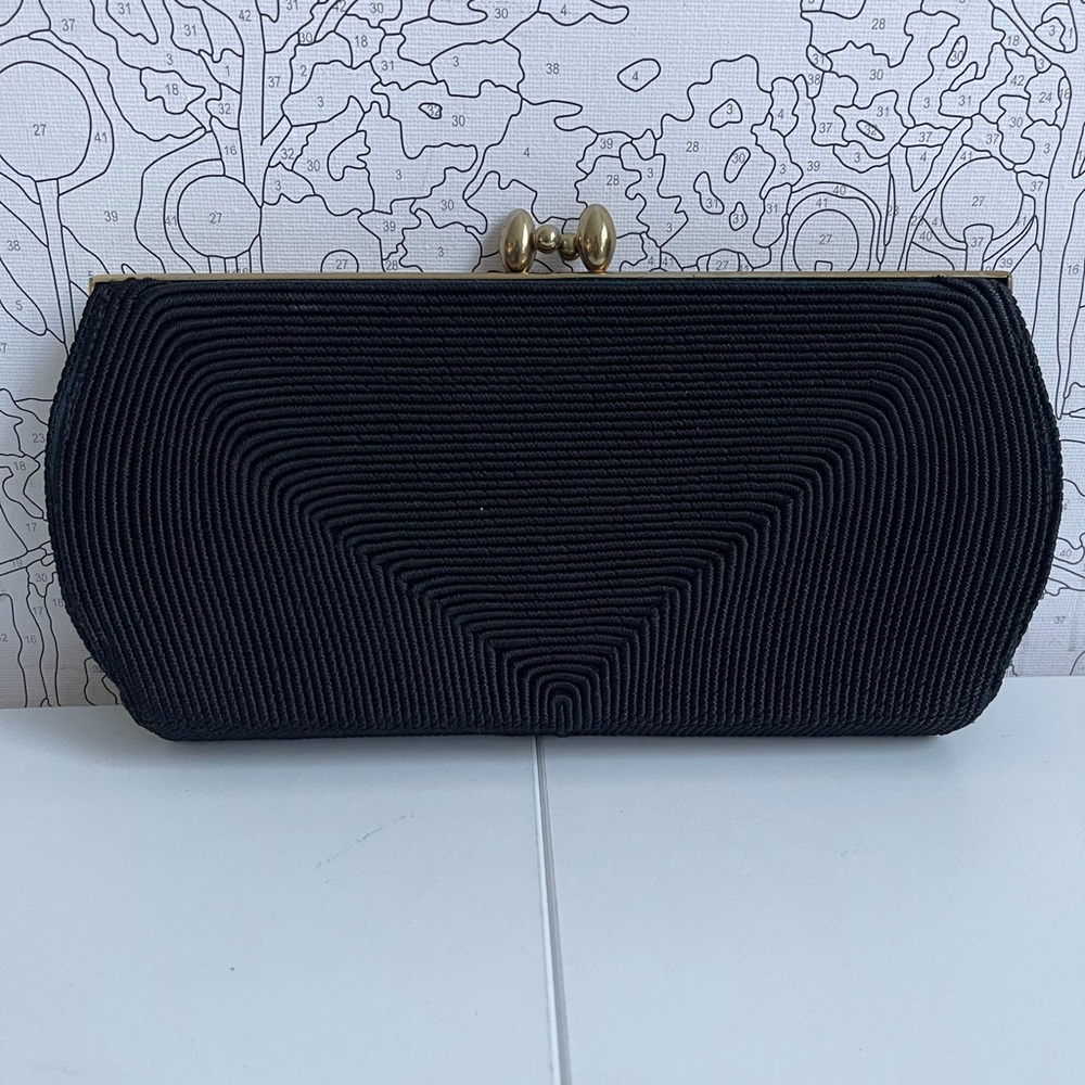 Vintage 40s/50s Gold Seal Genuine Corde Black Gold Clutch Handbag